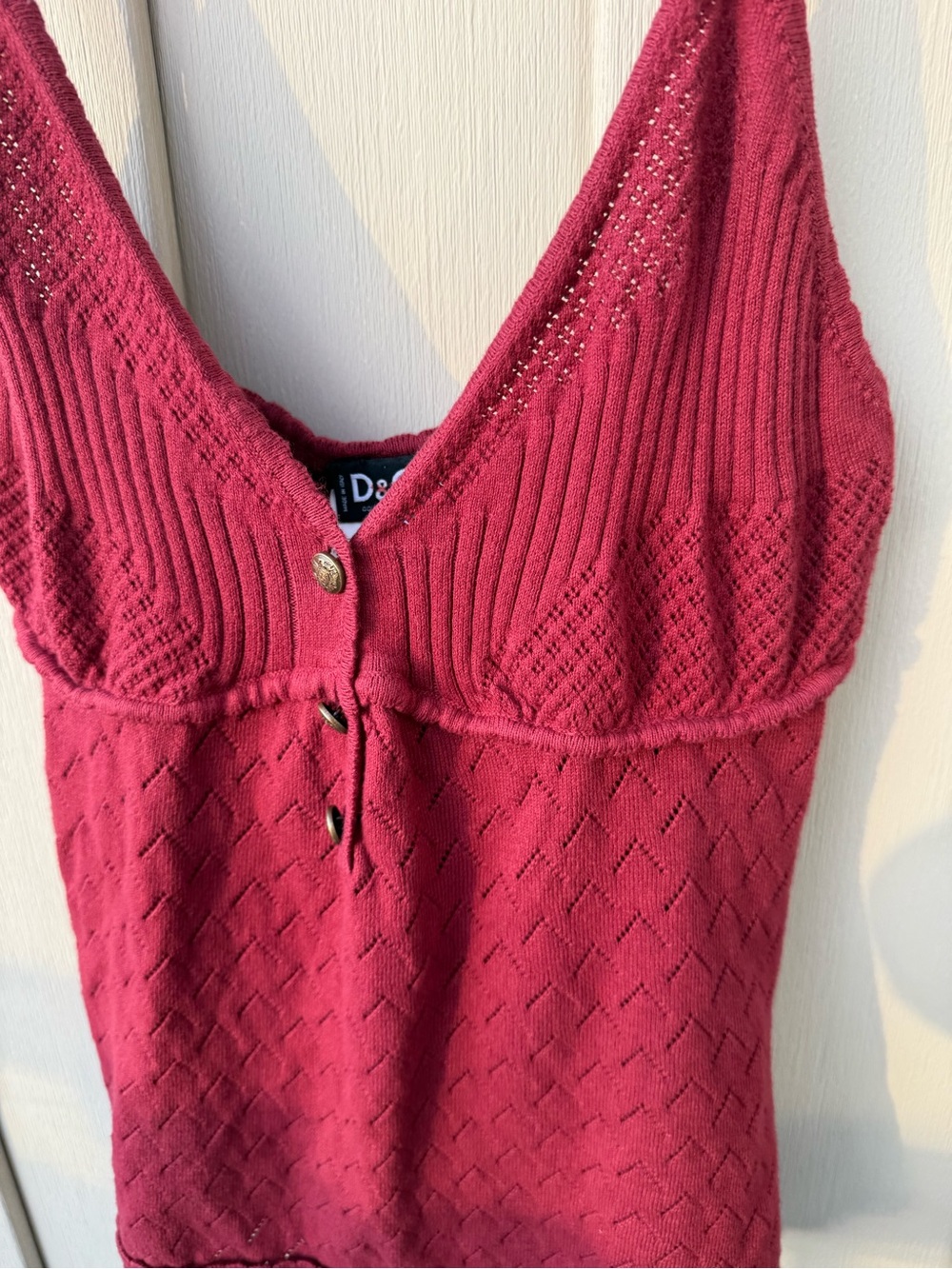 D&G Cotton Red Knit Pointelle Cami Tank Top Vintage 90s - Picture 5 of 7
